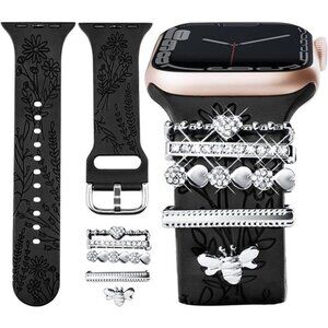 NEW Black Apple Watch Band with Rhinestone Charms